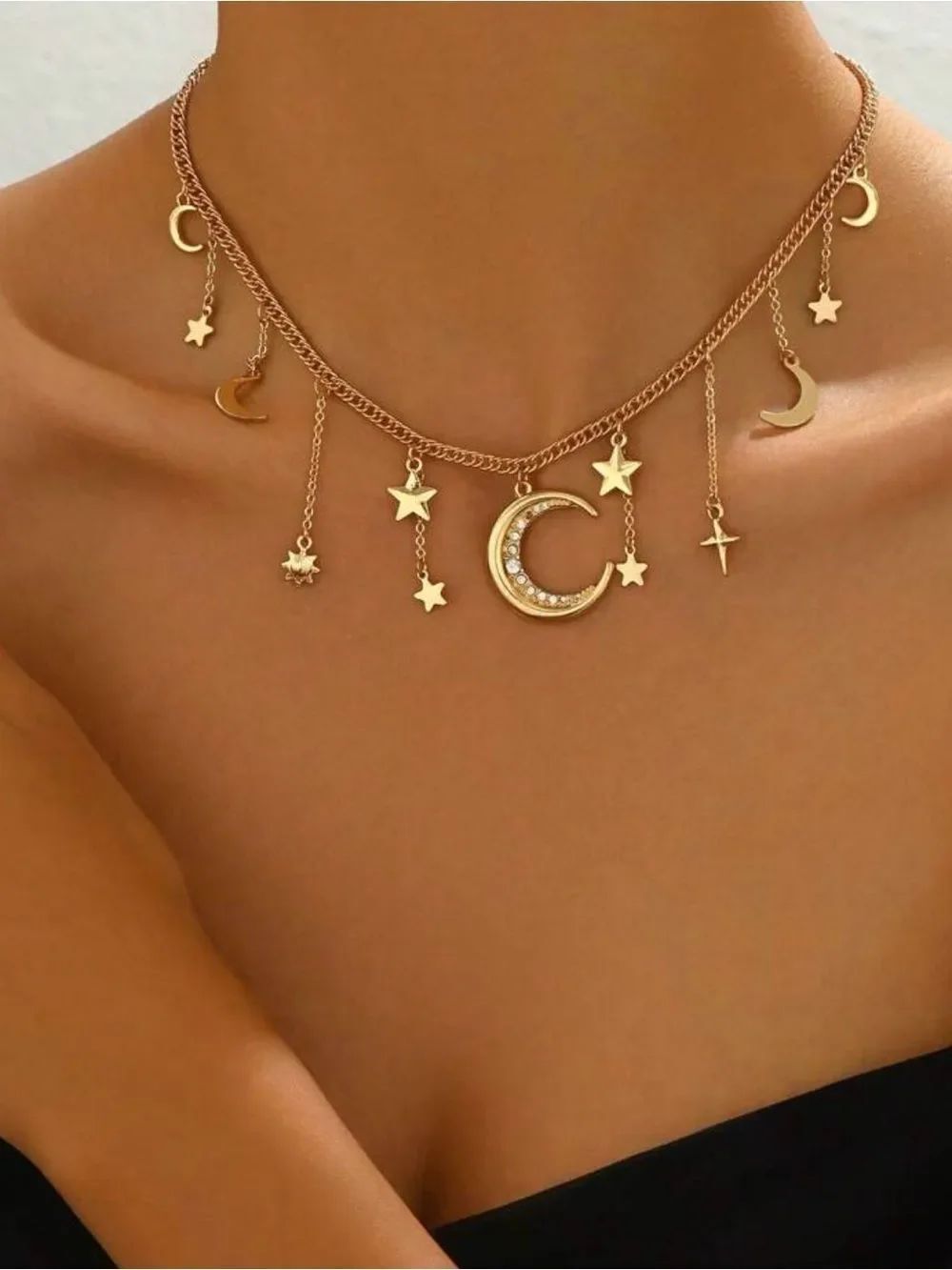 Gold Moon & Star Charm Necklace A2056